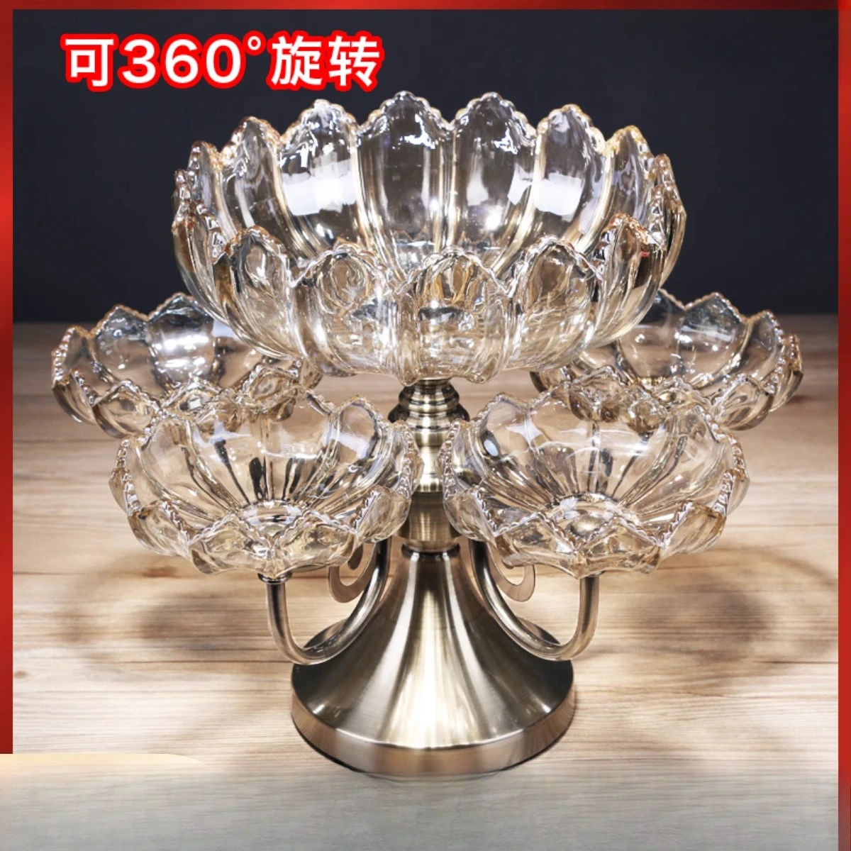 

European light luxury crystal glass fruit plate multi-layer rotating living room coffee table household double-layer divided sna