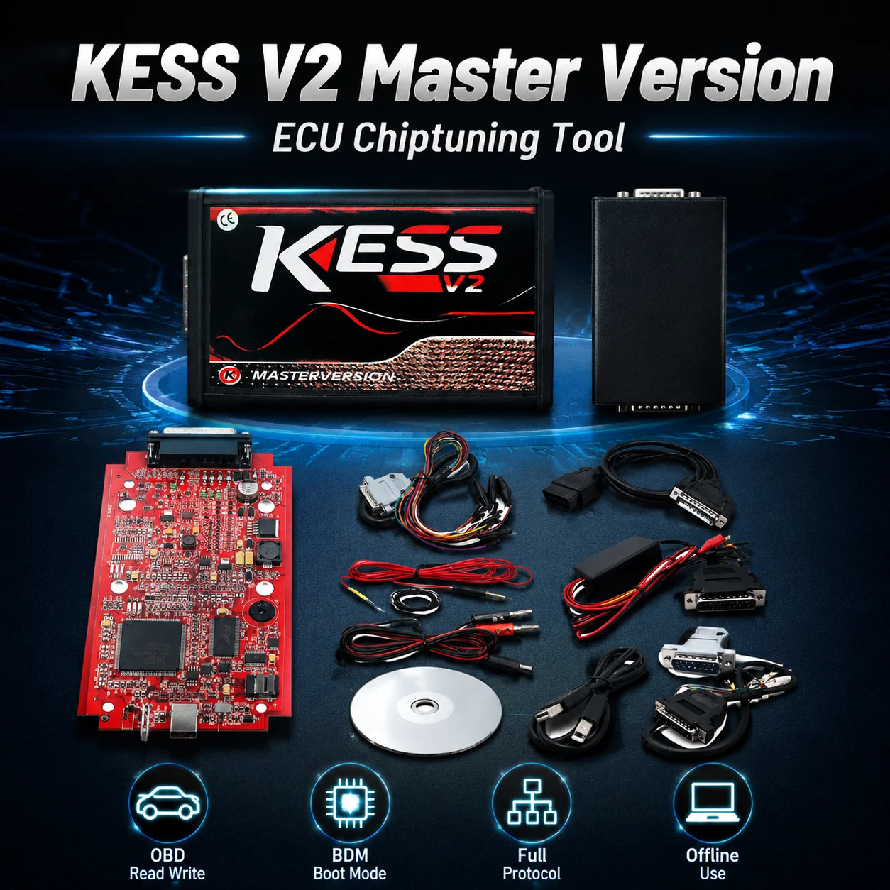 Online Unlimited KESS 2.80 EU Red V5.017 KTAG V7.020 4 LED V2.25 OBD2 Car ECU Chip Tuning Kit kess ktag Programmer Tool