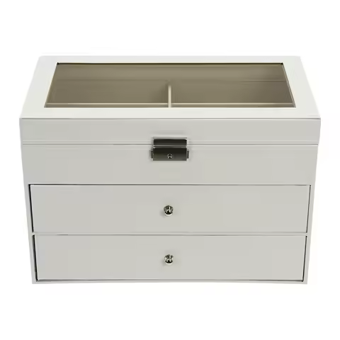 18 Slots Sunglasses Organizer Collector, Glasses Storage Box, Display Case with Drawer, White