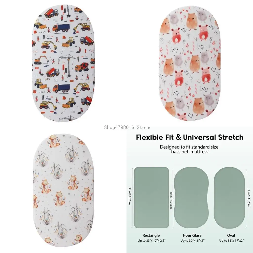 

Toddlers Bassinet Sheet for Oval Rectangle Mattress Breathable Baby Fitted Sheet