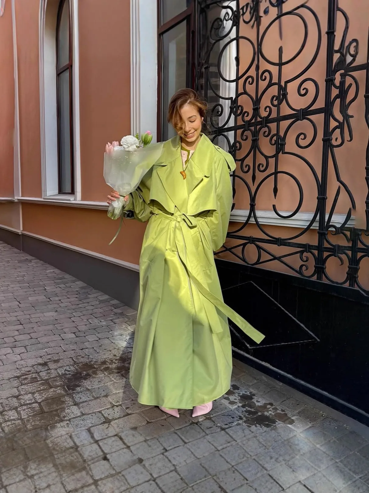 

Autumn Women's Clothing Solid Belted Trench Coat Notched Collar Long Sleeve Midweight Outerwear For Woman Vintage Elegant
