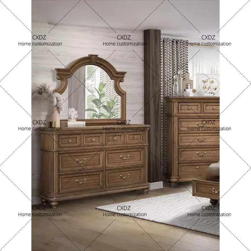 XXModern style -style Vintage Solid Wood Chest Drawers Dressing Table Mid-century Bedroom Furniture High-end Eight-drawer