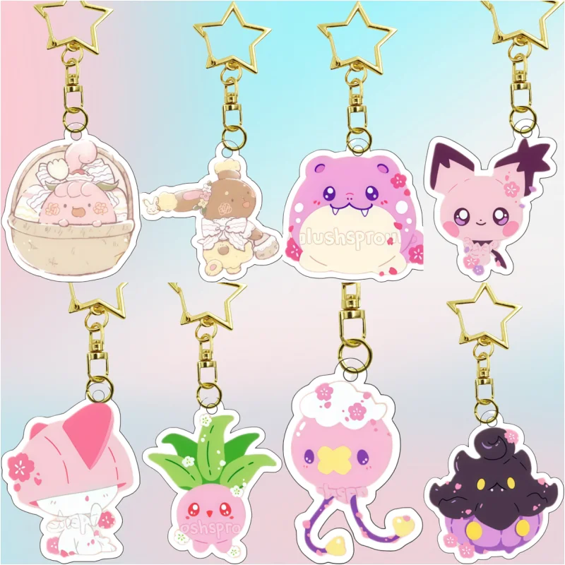 

Recycled Acrylic Keychain for Happiny Buneary Spheal Mimikyu Hoppip Anime Game Keychain Backpack Pendant Cute Decoration Gift