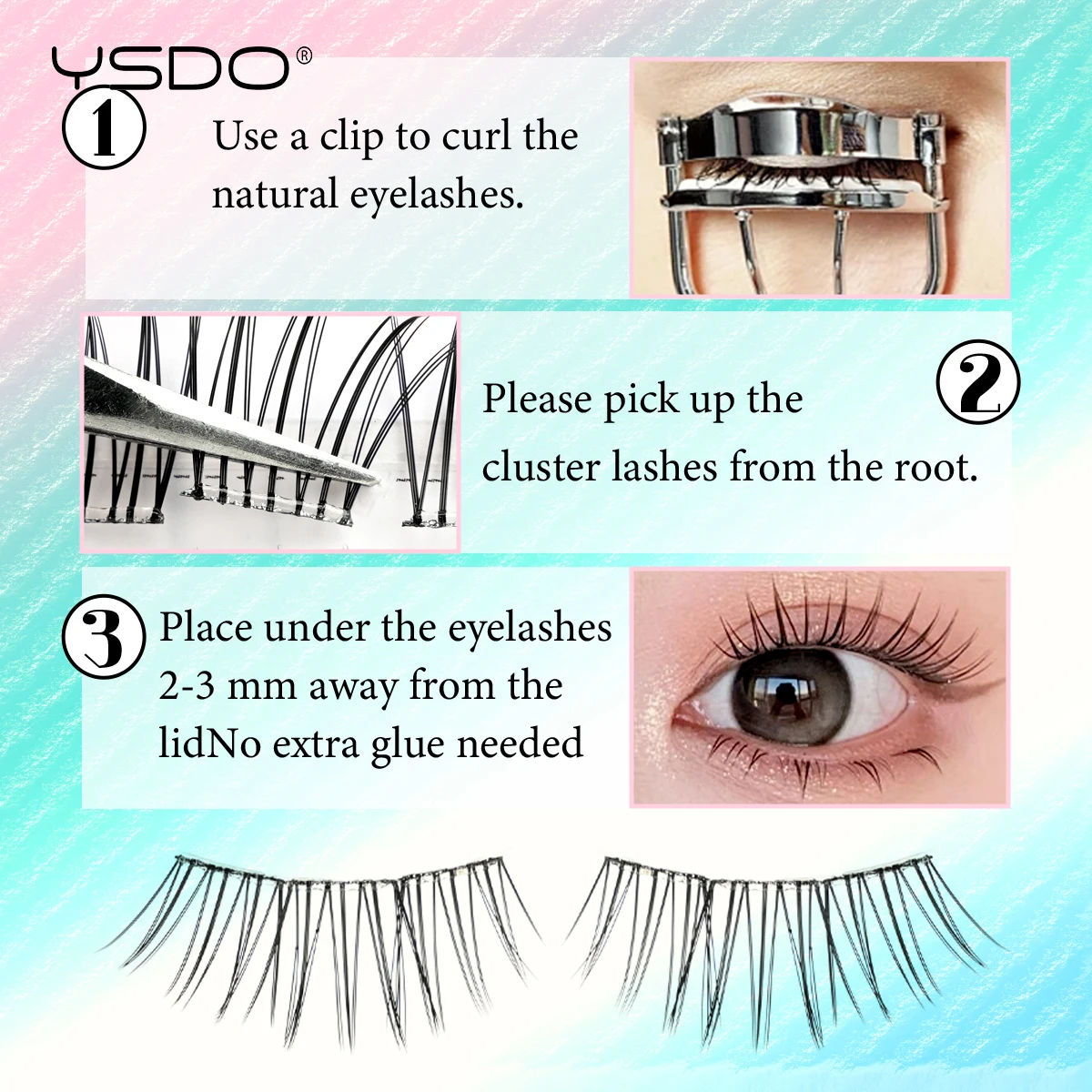 YSDO Selbstklebende Wimpern, 10 Reihen, DIY, natürliche Cluster-Wimpern mit Pinzette, kein Kleber erforderlich, individuelle Wimpernverlängerung, wiederverwendbar – Detail 29