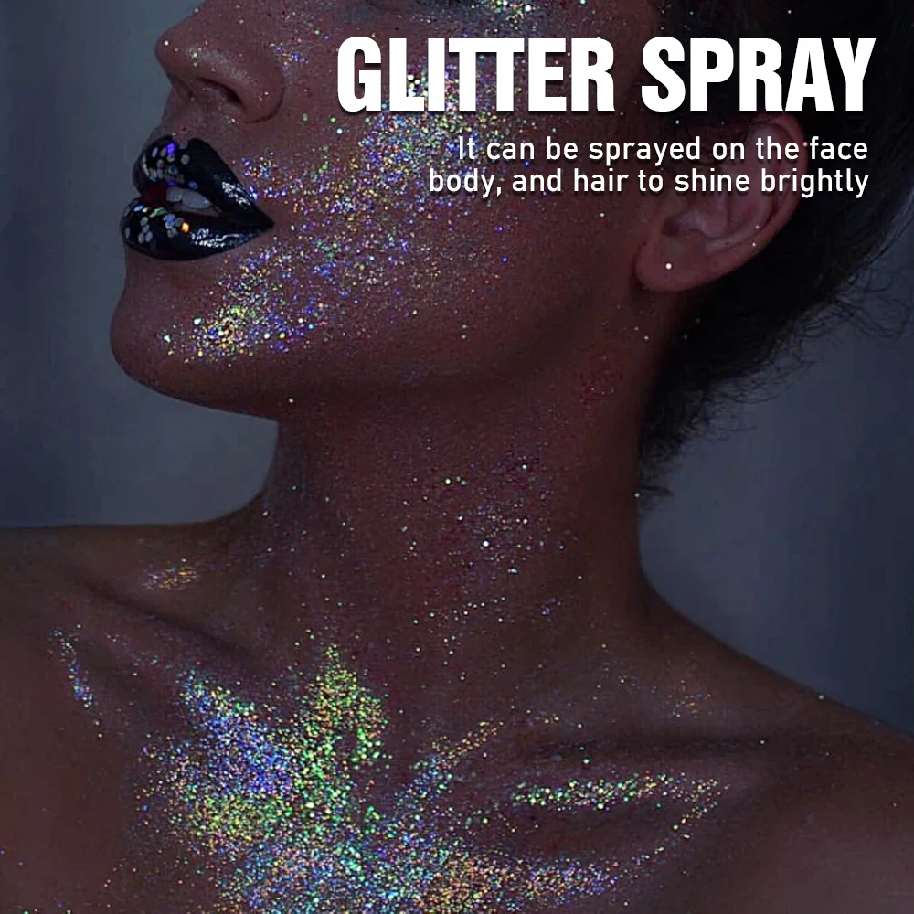 輝くグリッターハイライタースプレー - フェスティバル、パーティー、ナイトライフにぴったりの輝きを添える