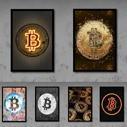 Neon Golden Bitcoin Poster Abstract Crypto Currency Canvas Painting Wall Art Pictures Modern Living Room Home Decor