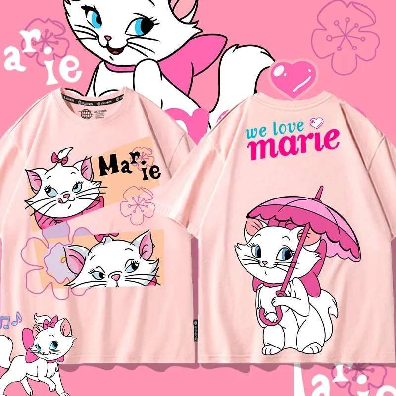 Disney Joint Mary Cat Short-sleeved Women's T-shirt Summer New Loose Top Ins Trend Everything With Pure Cotton Clothes