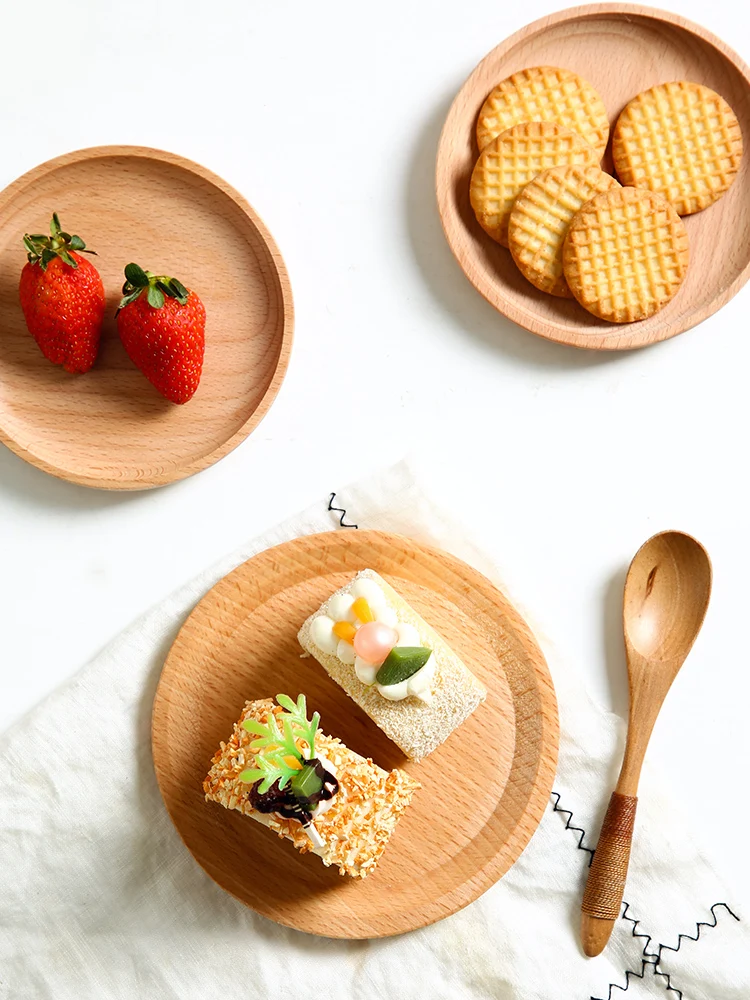 Wooden Mini Dinner Plate Beech Wood Disc Tableware Fruit Snack Dessert Dish Kitchen Dining Table Decoration Snack Plate New