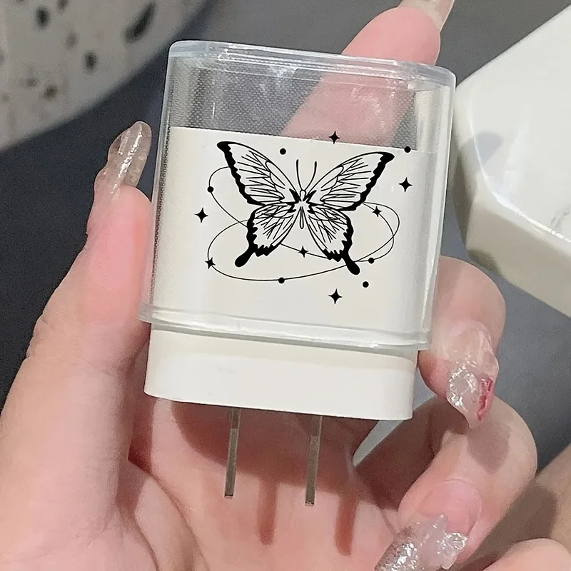 5pcs Black Butterfly Protective Case For IPhone Mobile Phone Data Cable Anti-breakage 20w Fast Charging Charger Protective Case