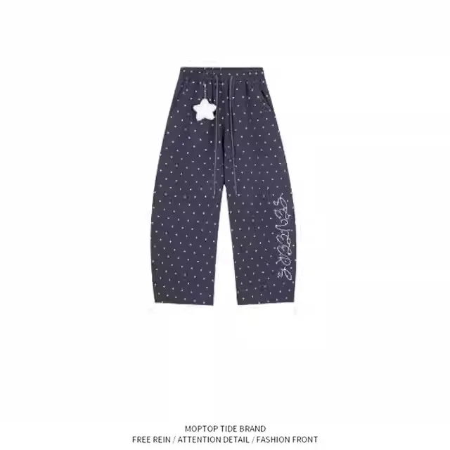 American Retro Star Pendant Loose Casual High Waist Drawstring Floor-Length Pants Unisex Comfortable Straight Leg Trousers