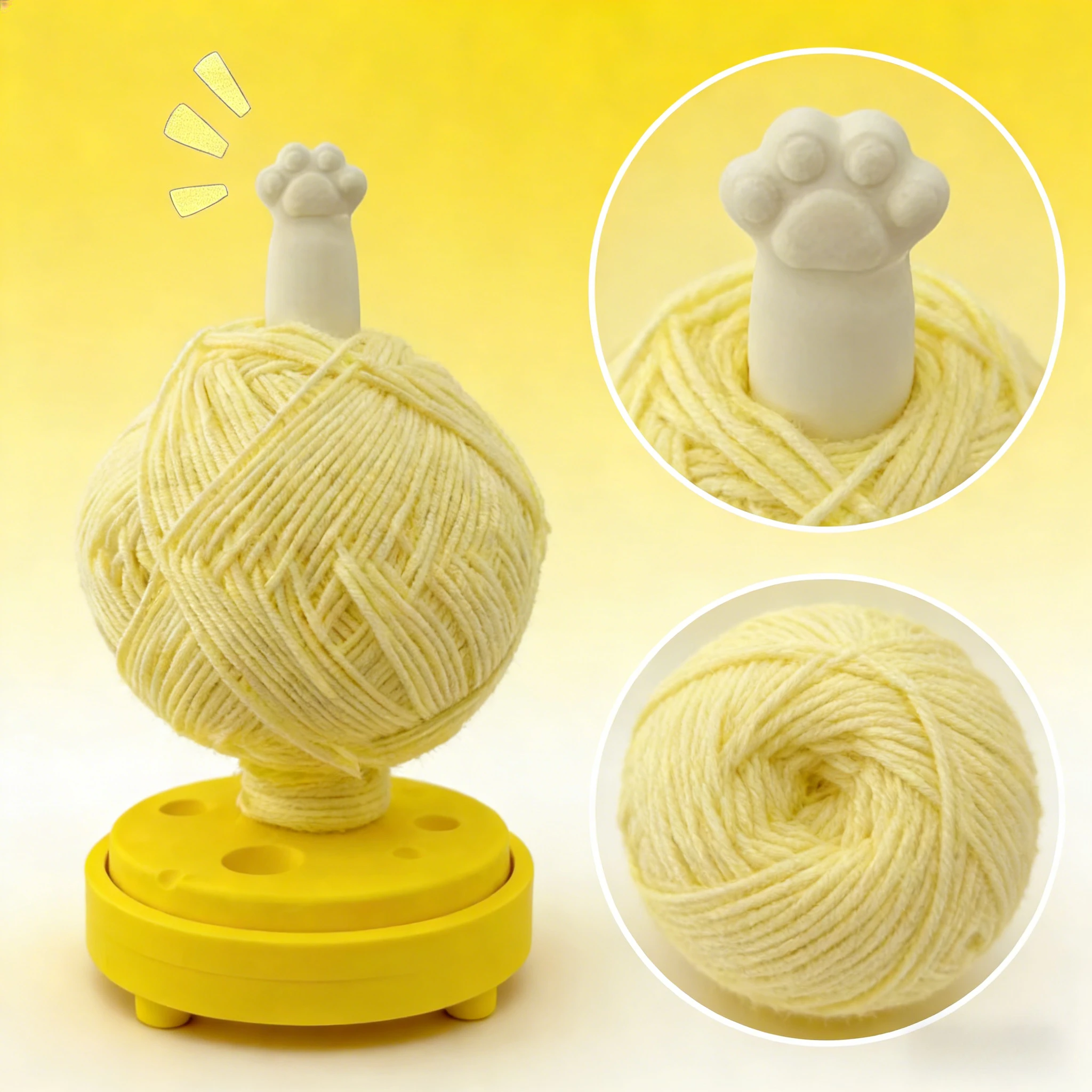 New 3D Printed Cartoon Cat's Paw Cheese Yarn Spool - 360° Rotating Cute Pay-off Rack for Knitting Tool
