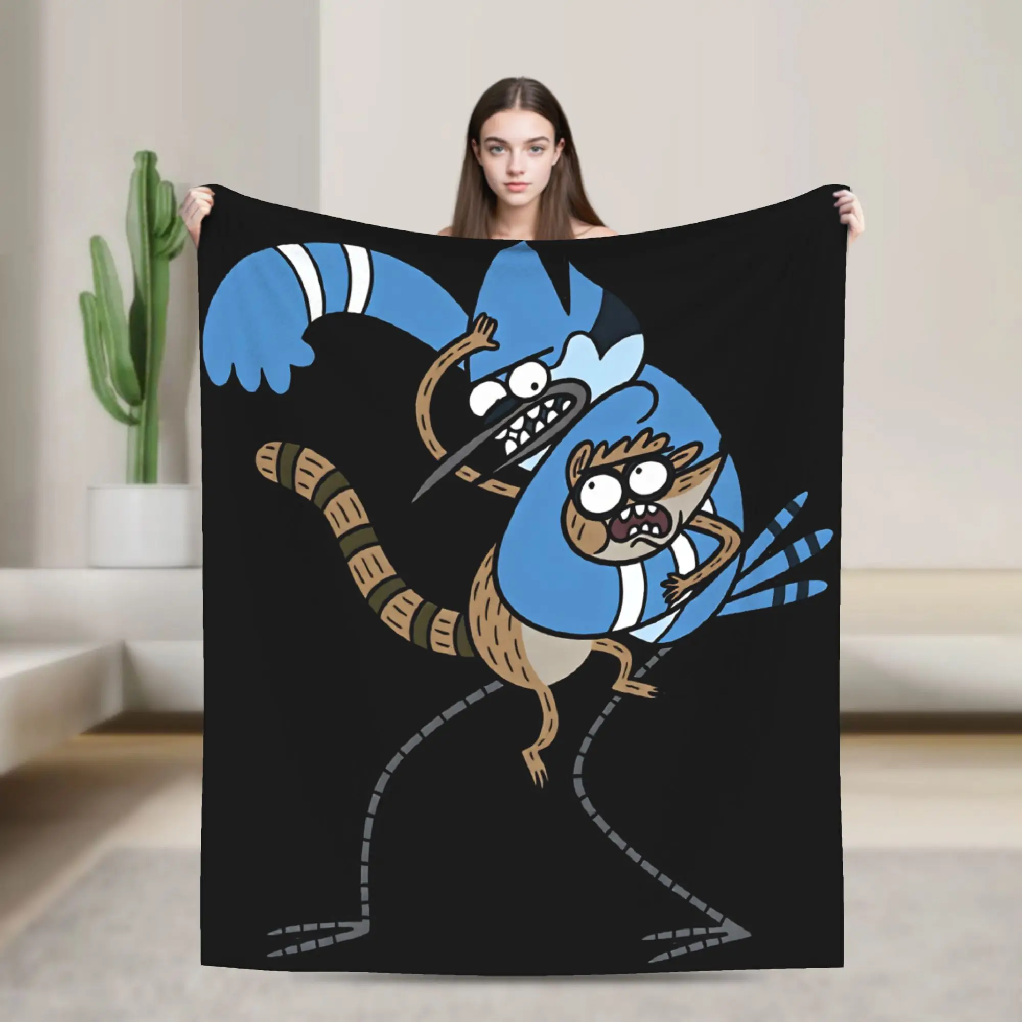 Mordecai And Rigby Regular Show Cartoon Characters Flannel Blankets  Warm Throw Blanket for Home Decor Bedspread Sofa Bed Cover