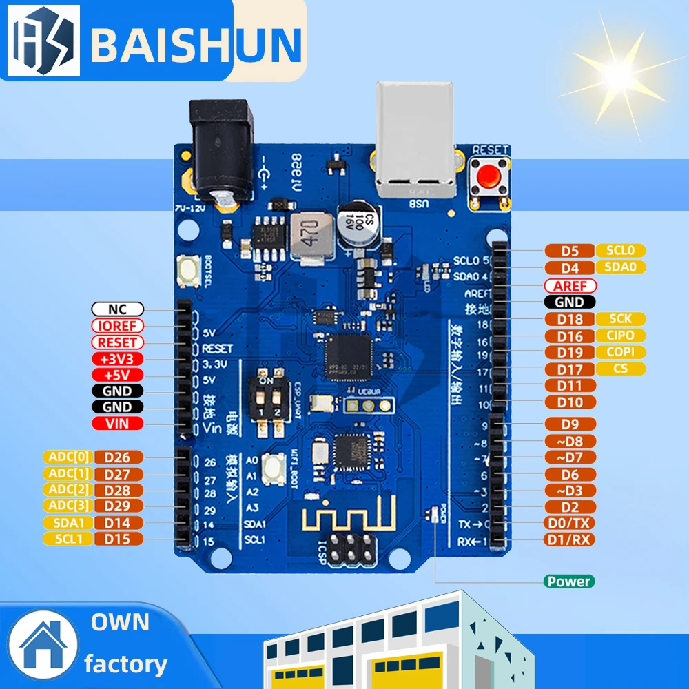 Placa de desarrollo RP2040 Picoduino UN-O Raspberry Pi PICO W RP2040 WIFI Chip de doble núcleo para Aduino