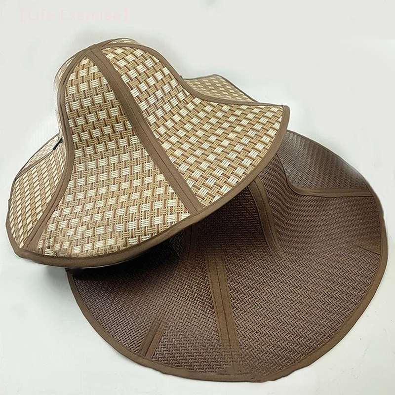 [XX]Foldable Straw Hat Practical Sun Protection Farming Beach Hat Large Eaves Fan Cap Hexagonal Hat Fan Cap