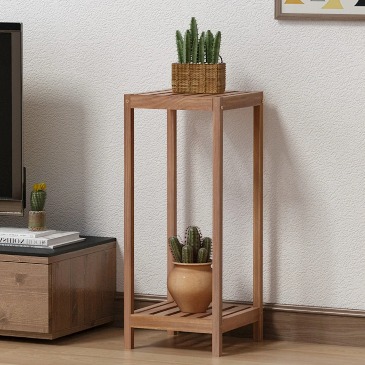 Floor-to-ceiling solid wood flower stand, living room indoor office multi-layer wooden shelf