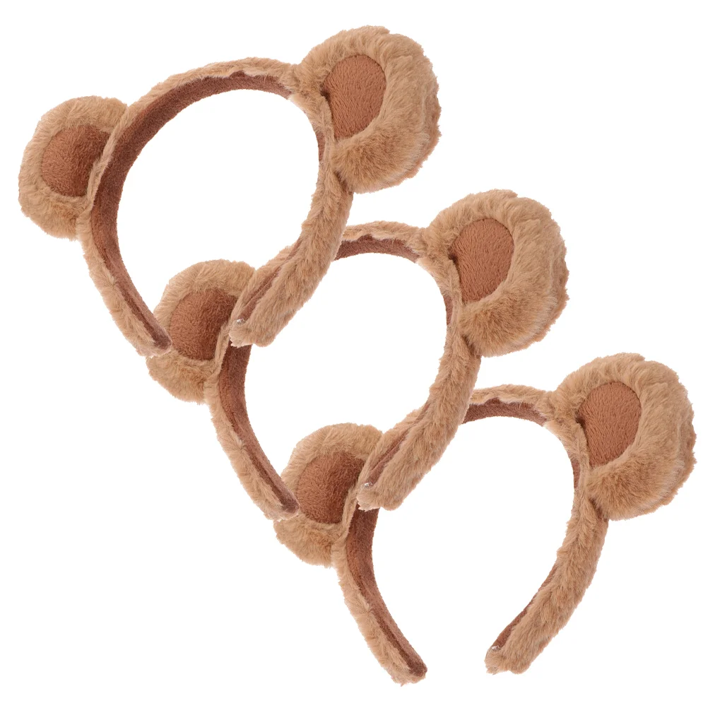 

3 Pcs Cartoon Bear Headband Cute Plush Hair Accessories 3pcs (a Style Headband-brown) Headbands Animal Skin