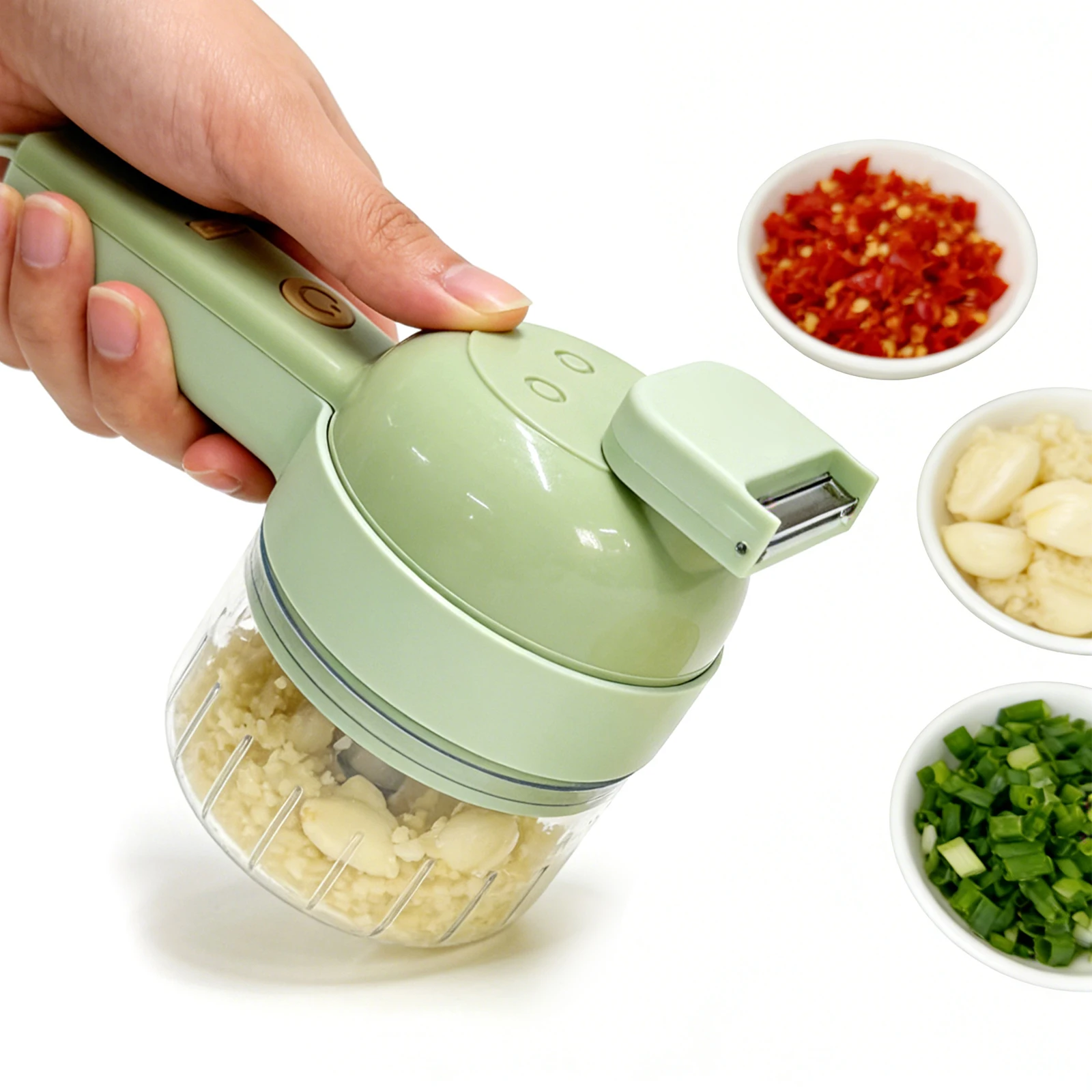 Picadora de Verduras, Batidora de Huevos/Picadora de Carne, Limpieza con un Botón, Cortador de Verduras Manual, Recargable por USB, para Pimientos, Ajo, Cebolla y Carne