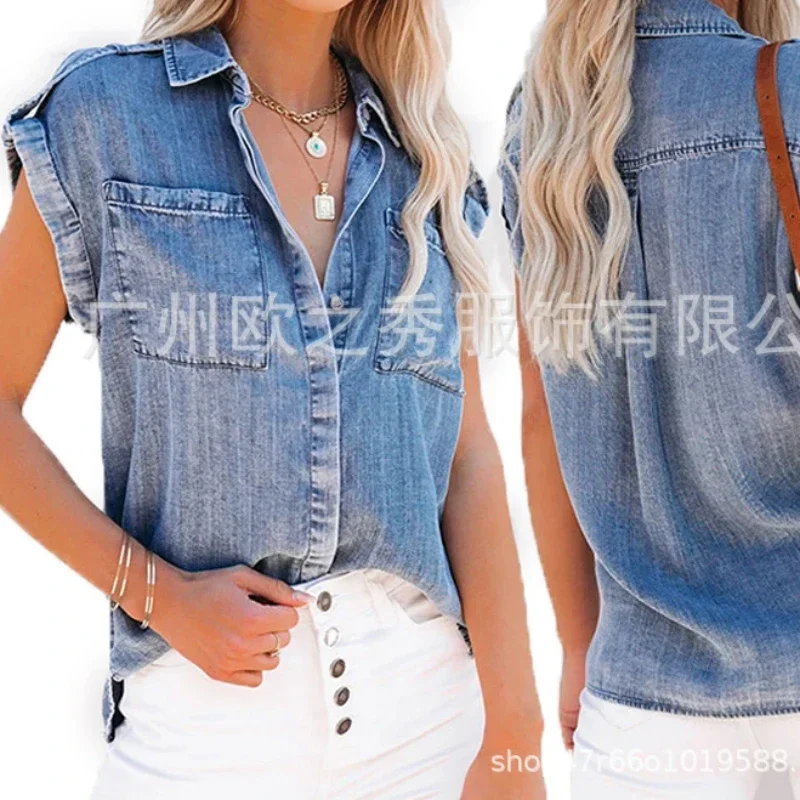 Denim Shirts Y2k Tops Women Blouses Turn Down Collar Streetwear Punk Top Single Breasted Shirt Top Casual 2025 Spring Jeans