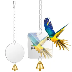 2 Pcs Bird Mirror with Bell 2pcs Toy Medium Parrot for Cage Birdcage Swing Interactive Acrylic Toys