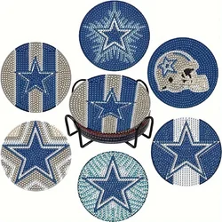 6-piece DIY Diamond Painting Coaster football themed round and irregular diamond craft kit for adults and beginners