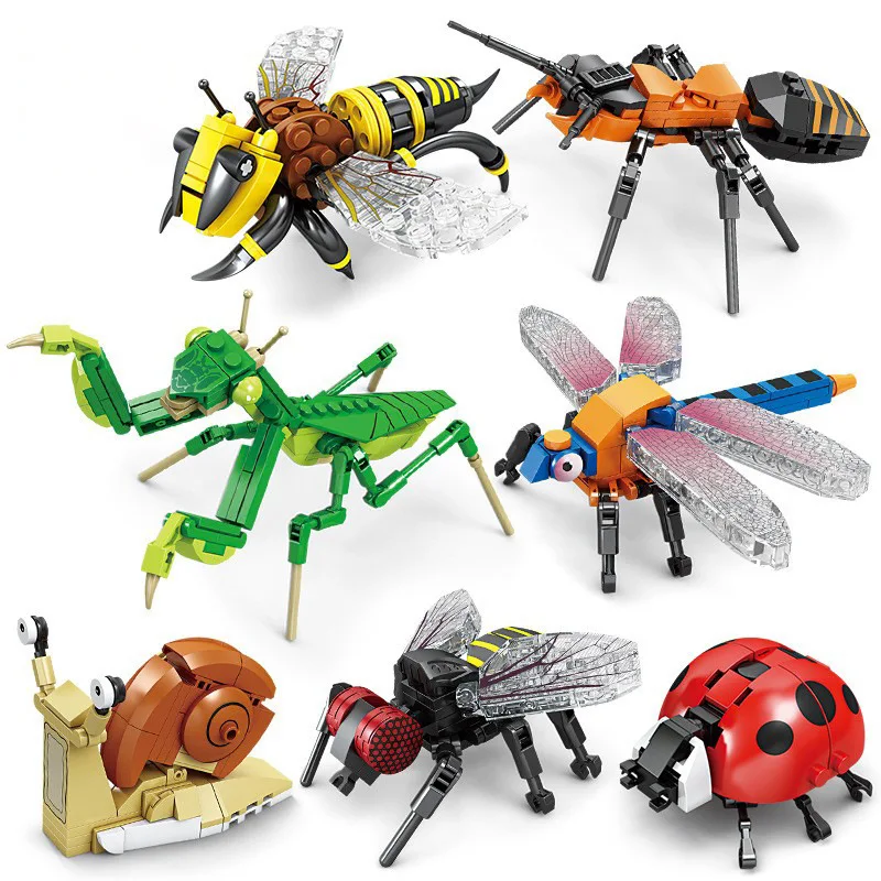 

Creative Insect Models Building Blocks Insect Models: Bee, Dragonfly, Ant ,Snail & Mantis Assembled Toys for Children's Gifts