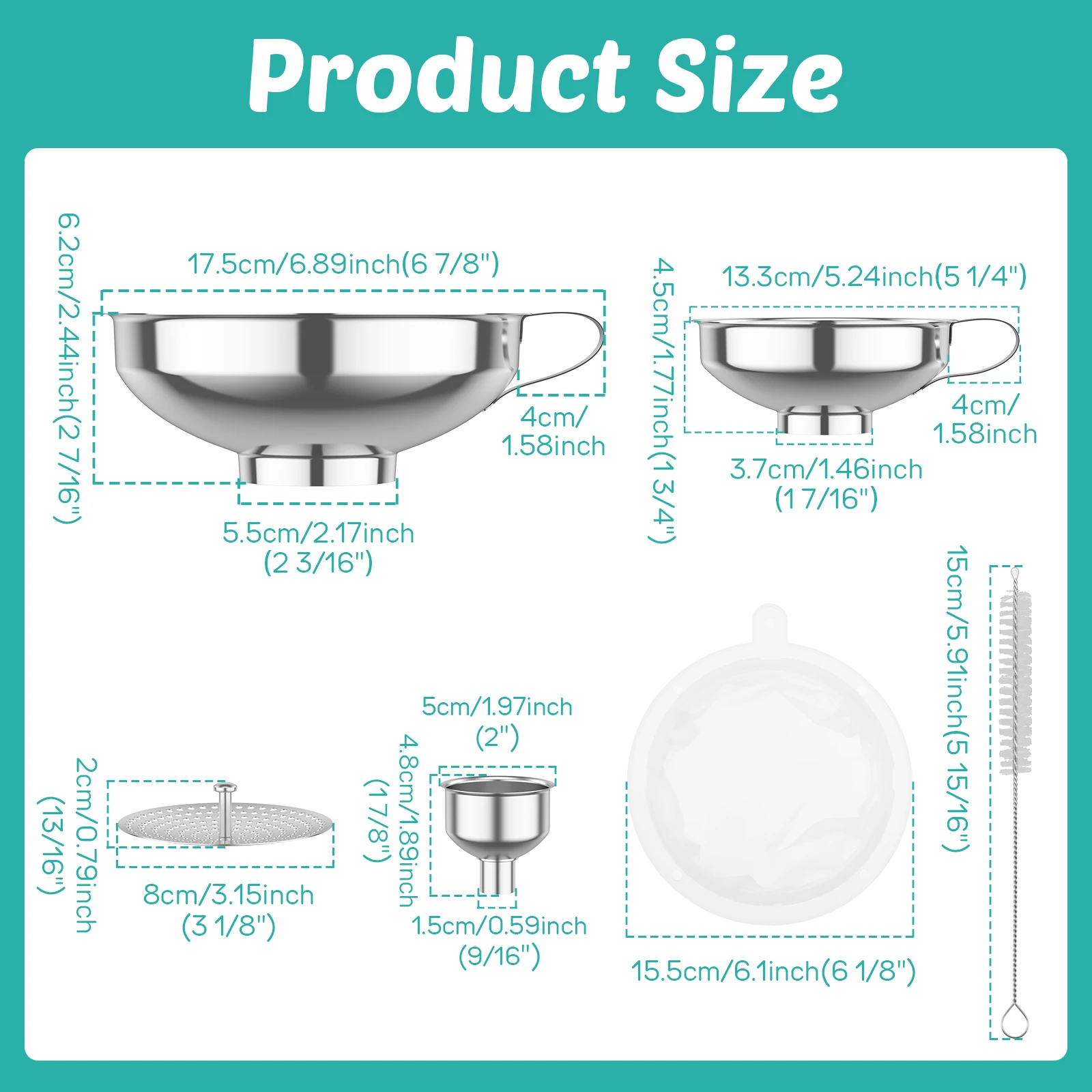 3/6 Pcs Stainless Steel Wide Mouth Funnel Multi-purpose Metal Jar Canning Funnel with Strainer and Handle for Filling Jam Oil