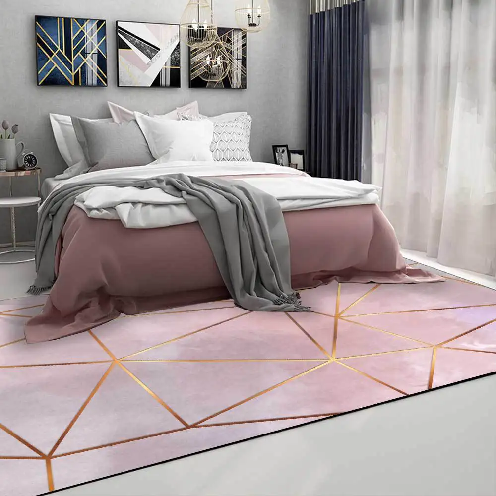 Fashion Modern Nordic Gray Pink Gold Line Geometric Kitchen Living Room Bedroom Bedside Carpet Floor Mats Custom