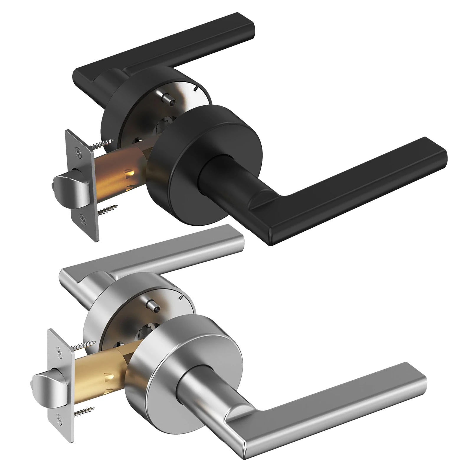 Front Entry Door Lock Handle Set Reversible Exterior Interior Entry Door Lever Kit Easy Installation For Home Bedroom Office