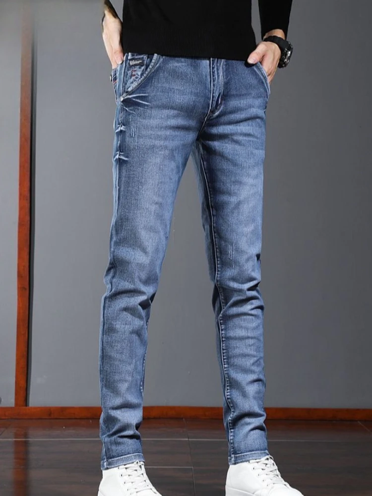 Summer New Thin Stretch Slim Fit Jeans for Men Korean Street Style Trendy Casual Versatile Long Denim Pants