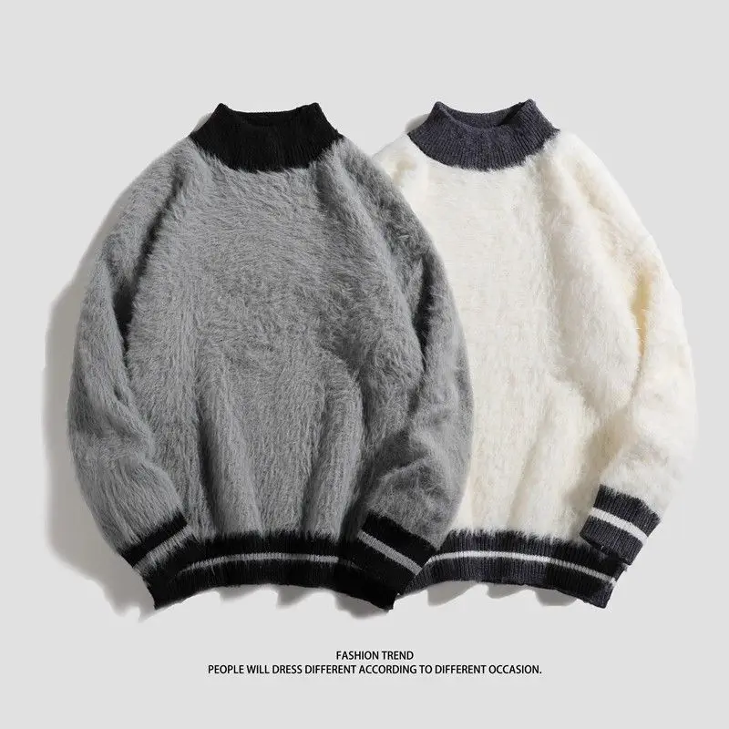 

Men's Thiened Fluffy Sweatirt Knitted f High Collar Base irt Soft Polyester Long Sve Faion Urban Sle Winter Wear
