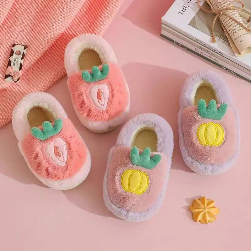 Pantuflas mullidas de algodón para niños, pantuflas de dibujos animados, otoño e invierno, para dormitorio de bebé, novedad