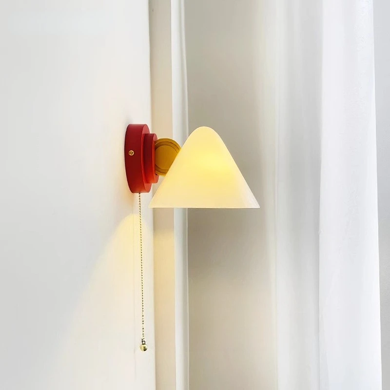 Memphis Colorful Wooden Geometry LED Wall Lamps White Taper Glass Lights Moden Living Room Bedroom Restaurant Corridor Sconces