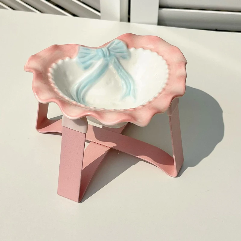 

Креативные керамические высокие миски для питьевой воды на ножках, железная рама, защита шеи от переворачивания, миска для кошек в форме лука, 1 шт.