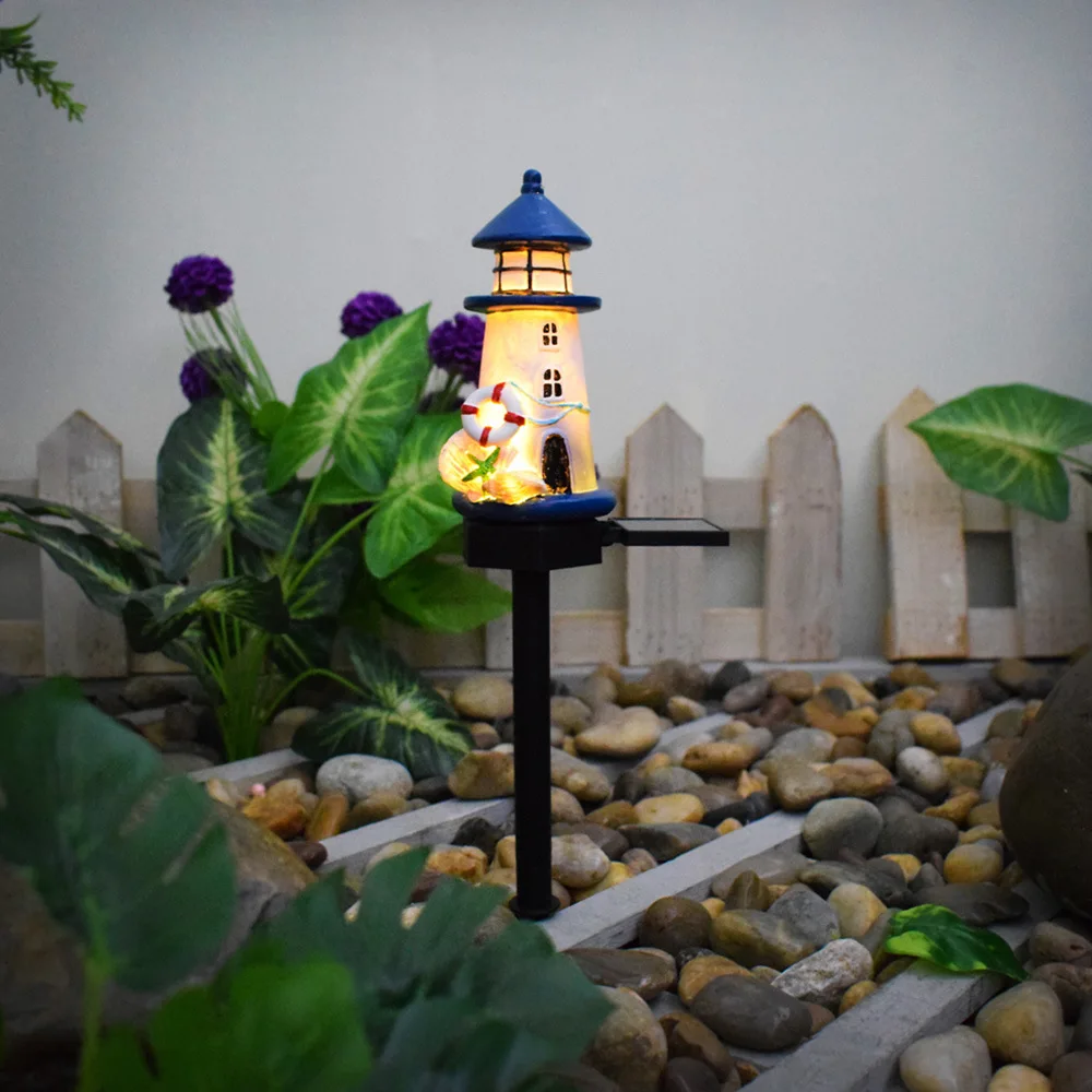 Solar Outdoor Lights Garden Villa Courtyard Landscape Atmosphere Resin Lighthouse Waterproof Creative Plug-in Lawn Lights