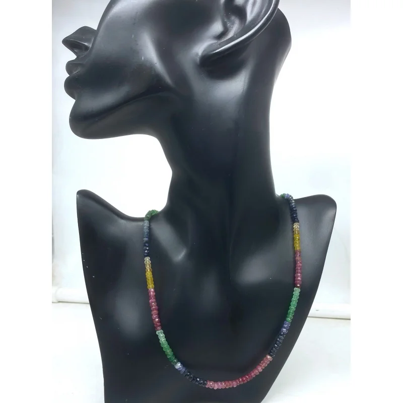 

Ожерелье с разноцветными сапфирами, 20 дюймов, граненые бусины из драгоценных камней с застежкой из стерлингового серебра