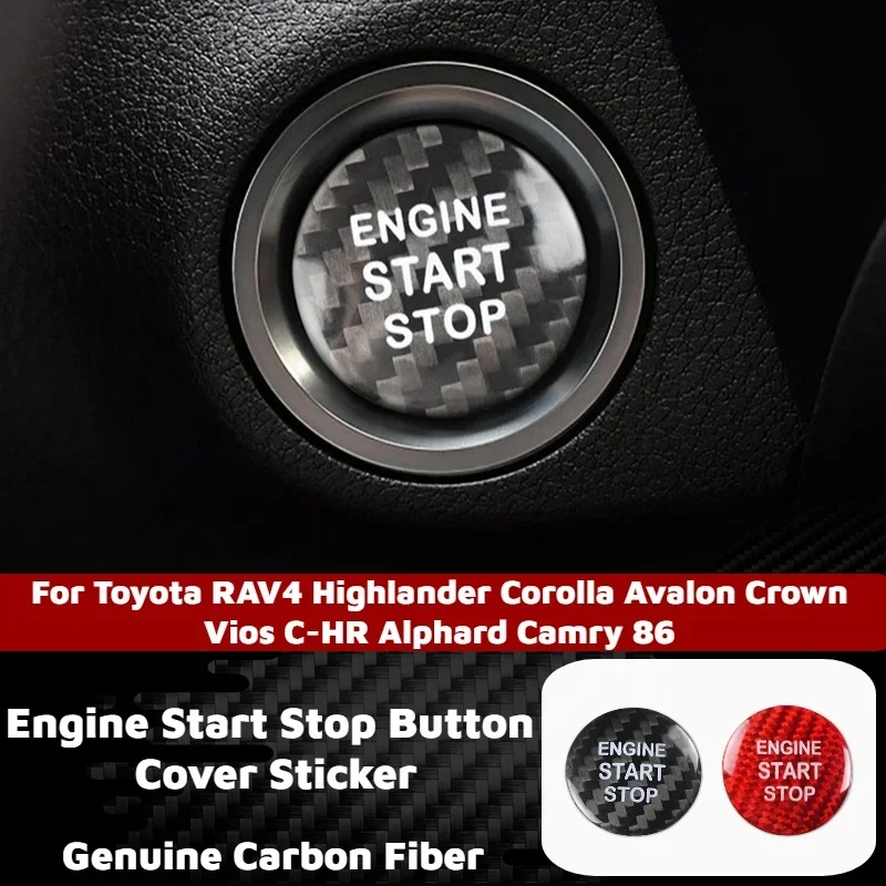 Carbon Fiber Car Engine Start Stop Button Sticker for Toyota RAV4 Highlander Corolla Avalon Crown Vios C-HR Alphard Camry 86