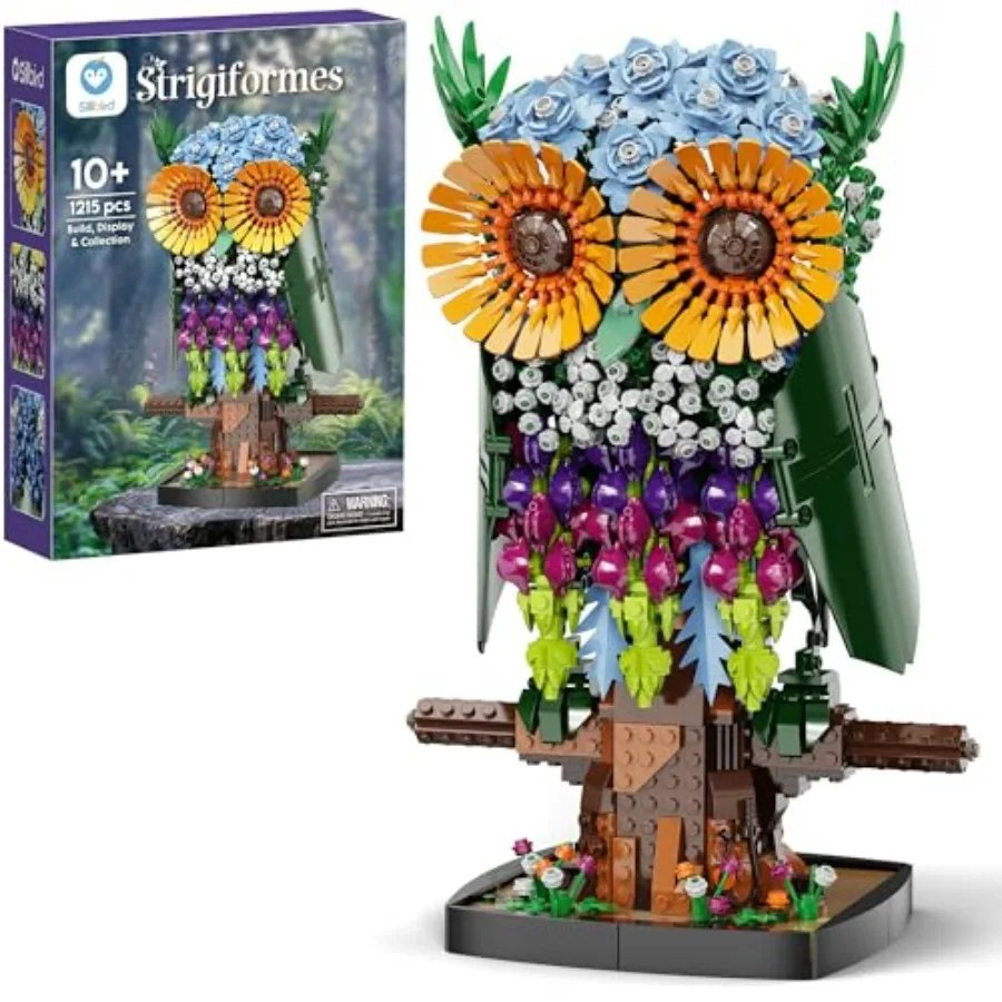 

Sillbird Flower Owl Building Set for Adults and Teens 1215 Pcs Buildable Floral Animal Model Kit Home Decor Office Display Pink