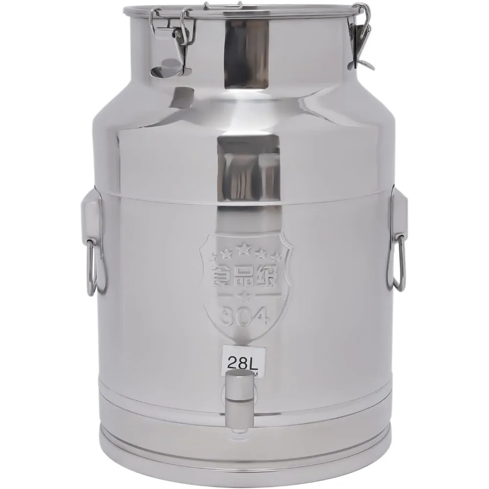 28 Liter Stainless Steel Milk Can Wine Milk Bucket Wine Pail Bucket Milk Can Tote Jug with Sealed Lid Heavy Duty (28L)