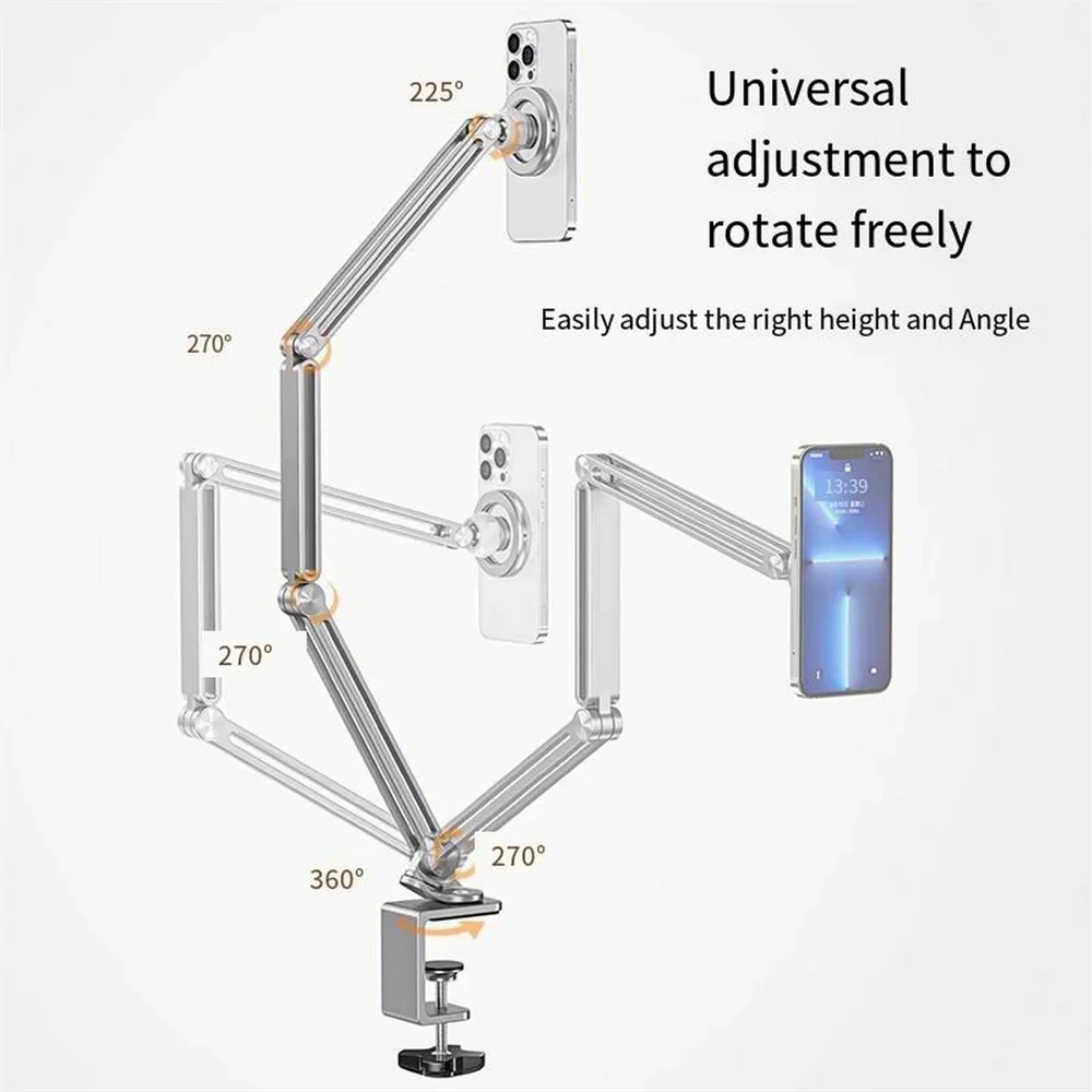 

Magnetic Overhead Phone Mount-360Adjustable Long Arm for iPad/Xiaomi,Desk Clamp w/ Magsafe-TikTok/Reels Top-Down Shooting Rig
