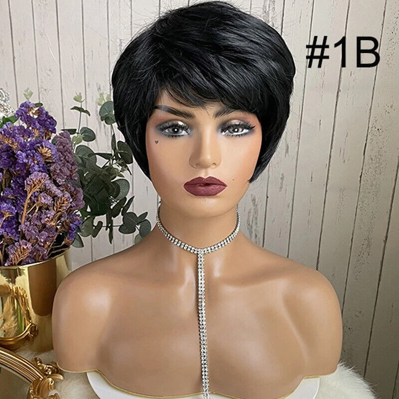 Perruque Synthétique Coupe Pixie Courte Droite, Cheveux Naturels, 03/Wear, pour Femme