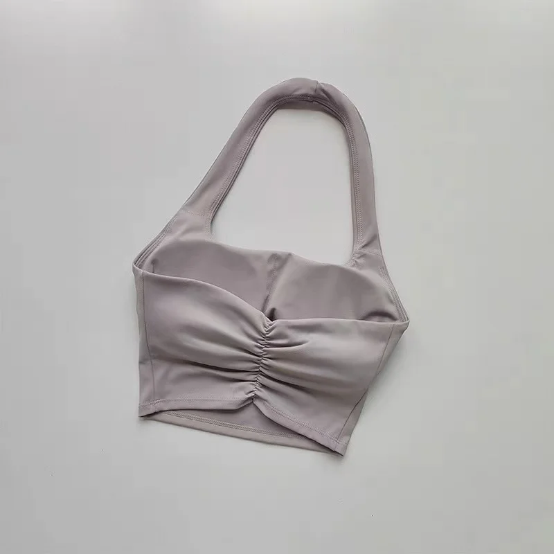 Damen Neckholder-Sporttop mit Polstern, stoßfester, schnelltrocknender Workout-BH, Yoga-Weste für Laufen im Sommer – Detail 10