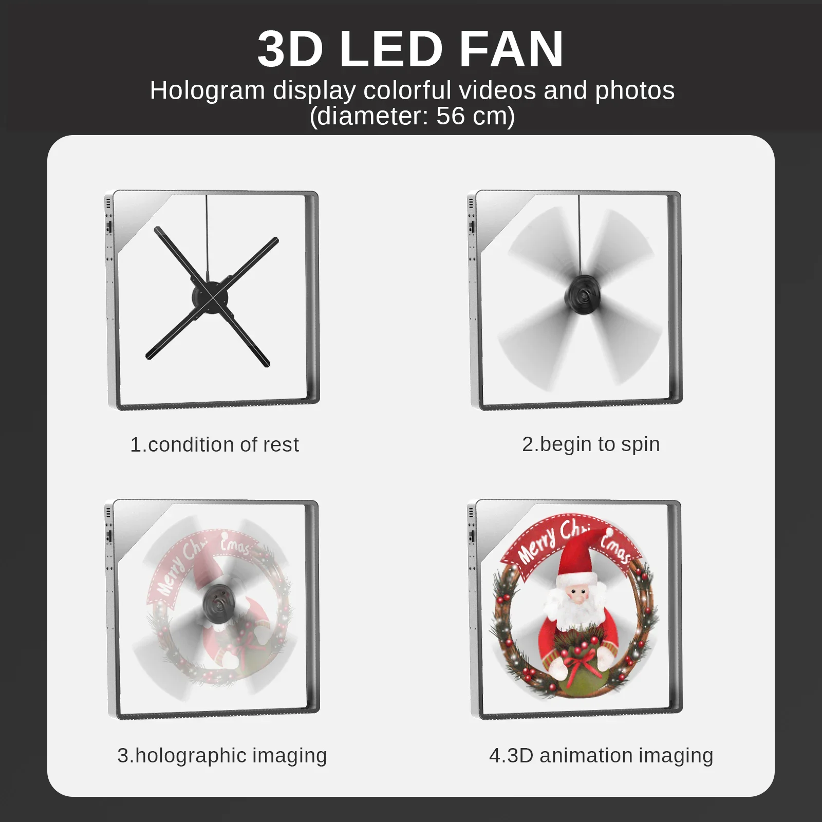 وصول جديد DH56 56 سنتيمتر الهولوغرام ثلاثية الأبعاد led مروحة مع صندوق إطار معدني ملون لعرض الإعلان مع مكبر صوت مدمج