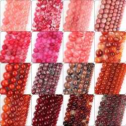 Natural Stone 4-10mm Red Agates Tourmaline Tiger Eye Jades Jasper Loose Beads for Jewelry Making DIY Bracelets Accessories 15”