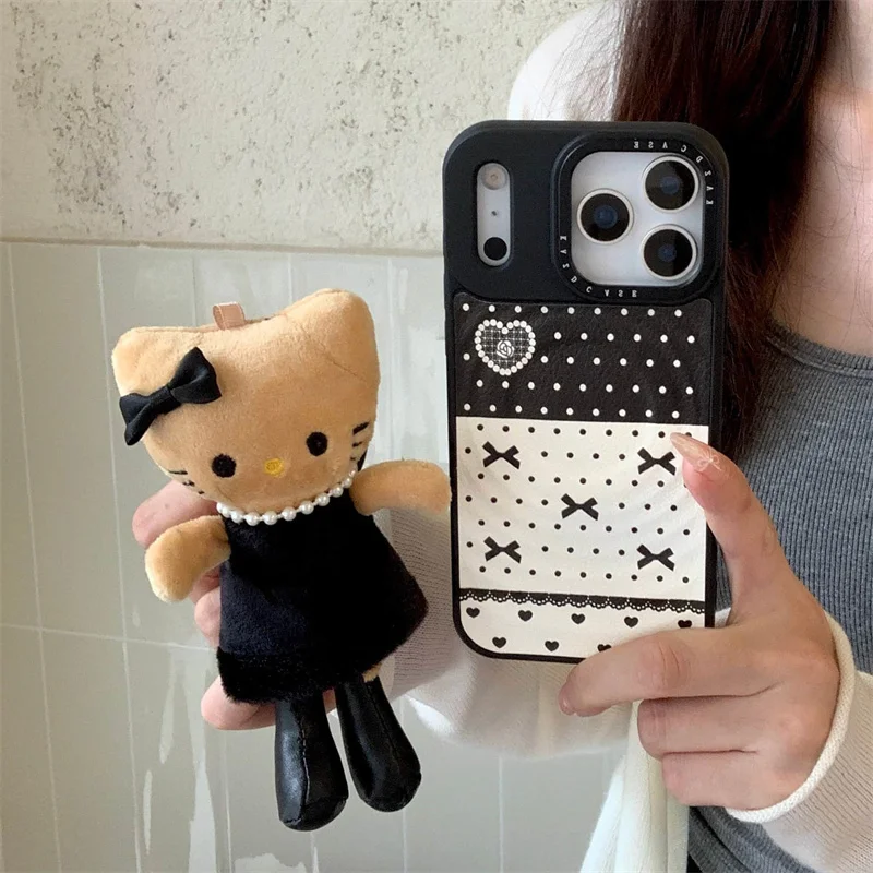 

Korean Polka Dot Bowknot Magnetic Phone Case For iPhone 17 Pro 14 15 16 Pro Max Cover with Plush Kitty Stand Cartoon Cases Capa
