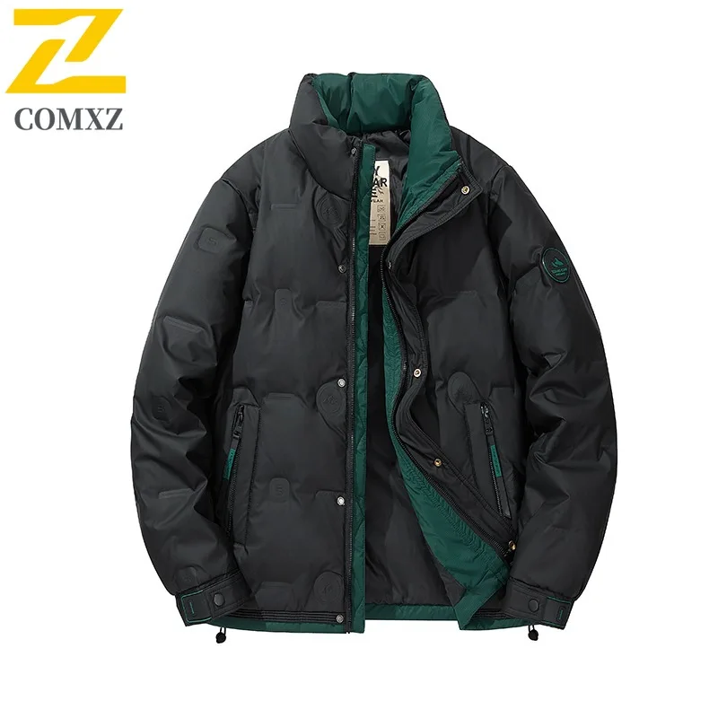 COMXZ Men Winter Down Jacket Casual Stand Collar Commuting Office Thick Warm Parka Pure Color Comfort Lightweight Down Coat