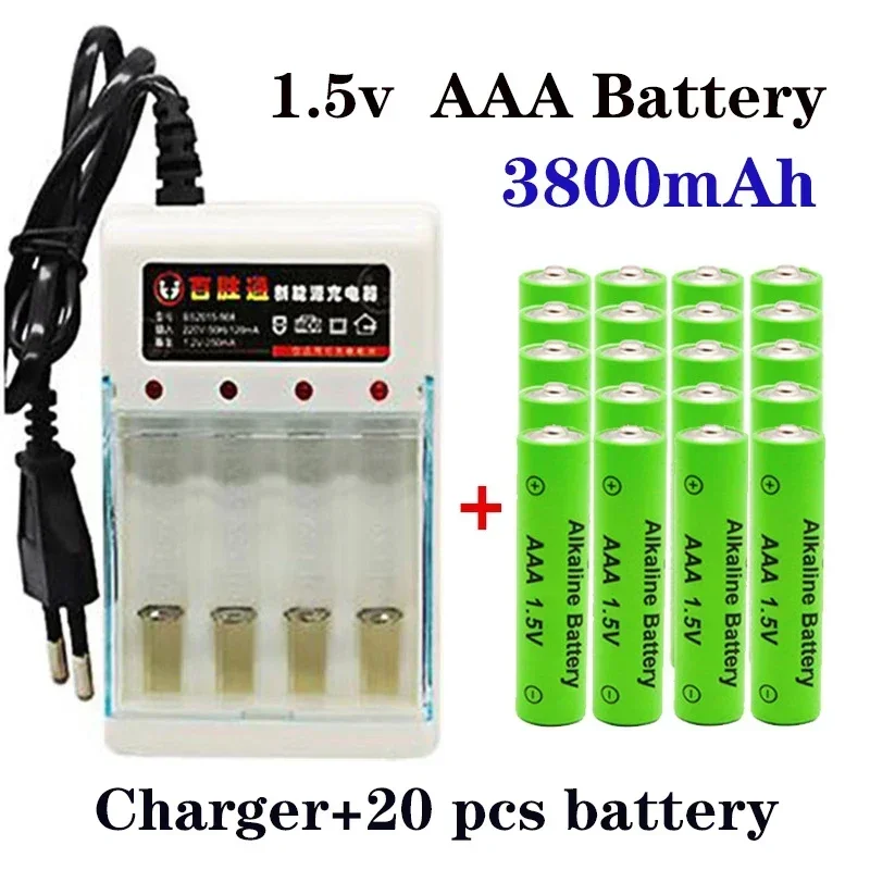 Batterie alcaline rechargeable Original 100%  pour télécommande, jouet, alarme de fumée avec chargeur 1.5V AAA 3800 mAh