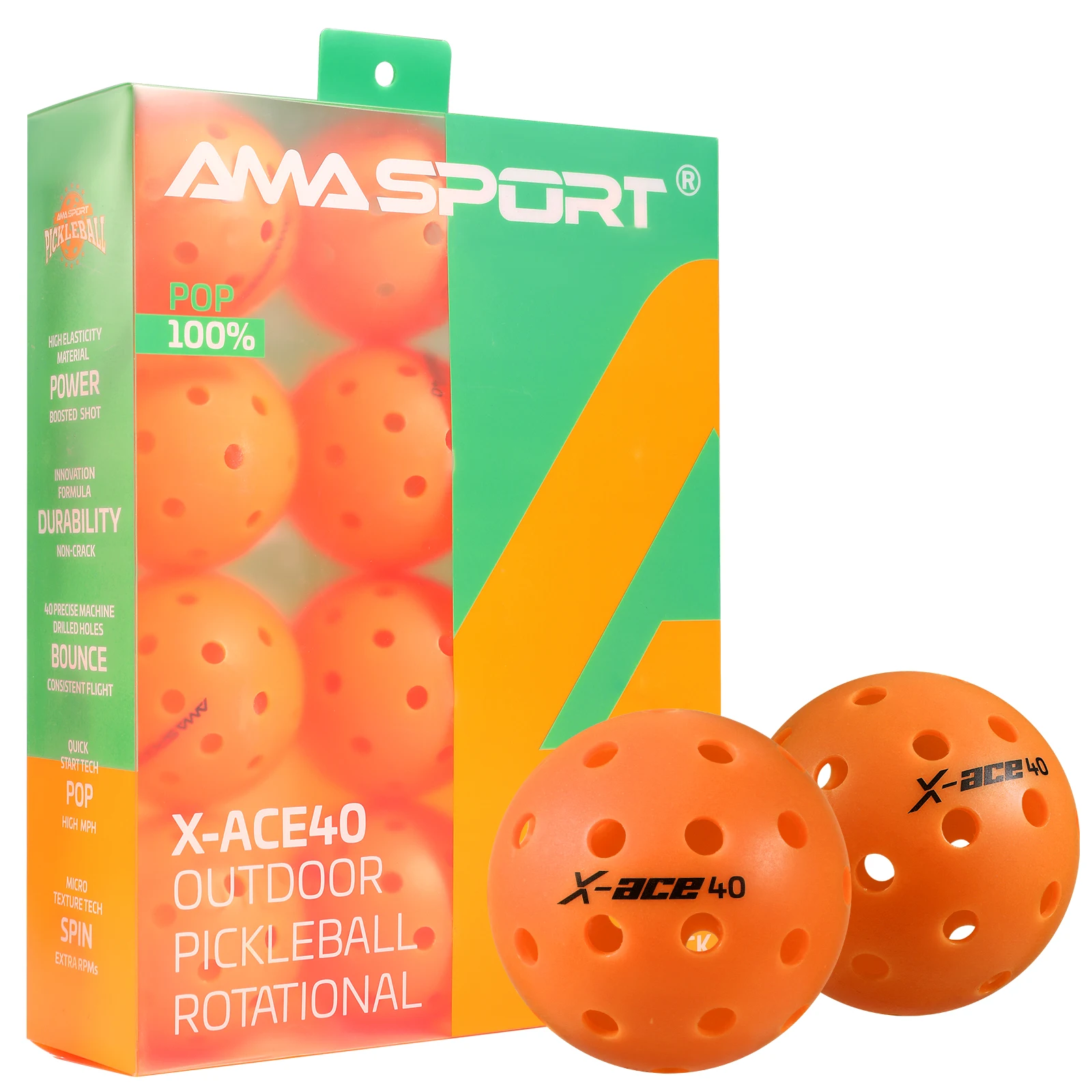 AMA Sport X-ACE Pickleballs 40 Hole Outdoor Pickleball Balls Crack