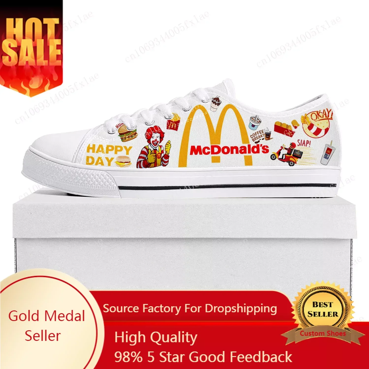 

M-Mc D-Donaldss Printing High Top Sneakers Men Women Teenager Canvas High Quality Sneaker Casual Custom Made Shoe Customize Shoe