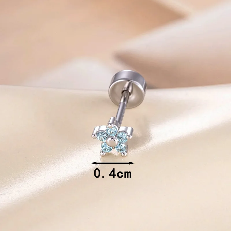 20G Floral Star Hypoallergenic Titanium Cubic Zircon Ear Stud Stackable Piercing Jewelry CZ Earrings for Sensitive Cartilage