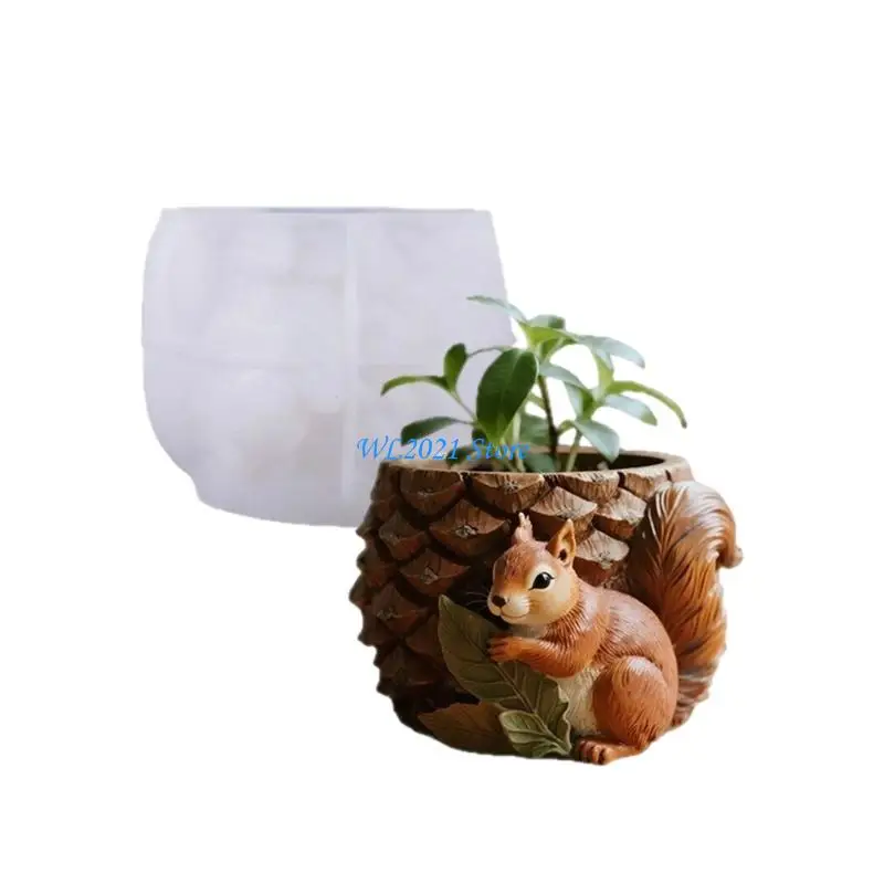 G5GC السنجاب على شكل سيليكون قالب زارع زهور قوالب للحرف اليدوية شمعة الاسمنت #5